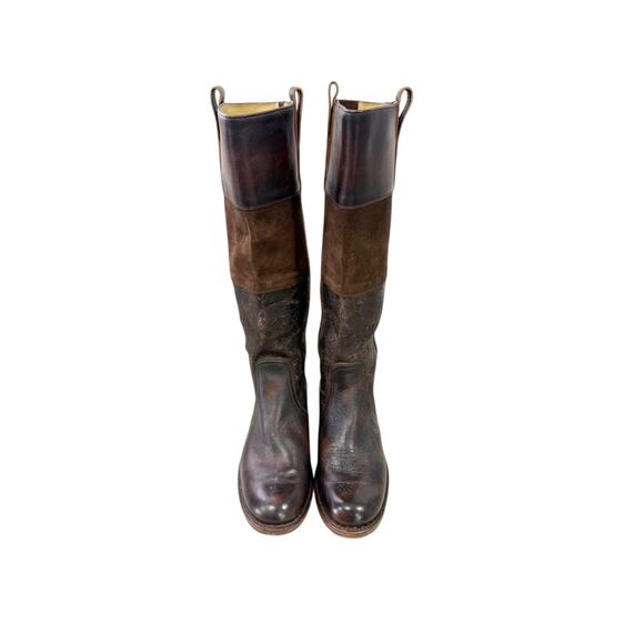 FRYE Womens Samantha Knee High Patchwork Riding Brown Boots Boho Leather 9 M - Picture 2 of 12